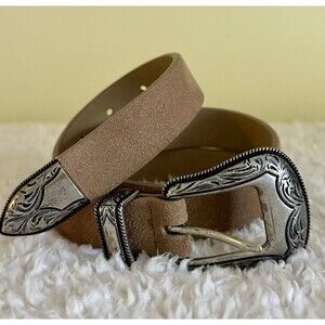 Vintage Western Belt With Keeper Tan Suede Leather Y2K Boho 1.5 W 28” - 34” S